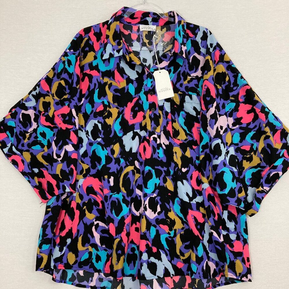 New Emily Wonder Colorful Retro Collar Relaxed Artsy Popover Top size 1X/2X‎